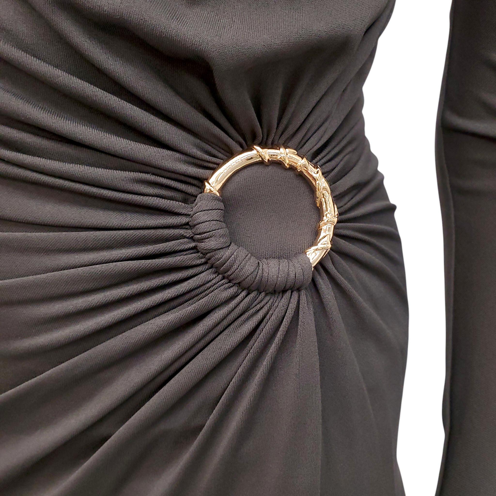 EMILIO PUCCI OLIVE GREEN DRAPED DRESS WITH GOLD EMBLEM DETAIL - SIZE 6
