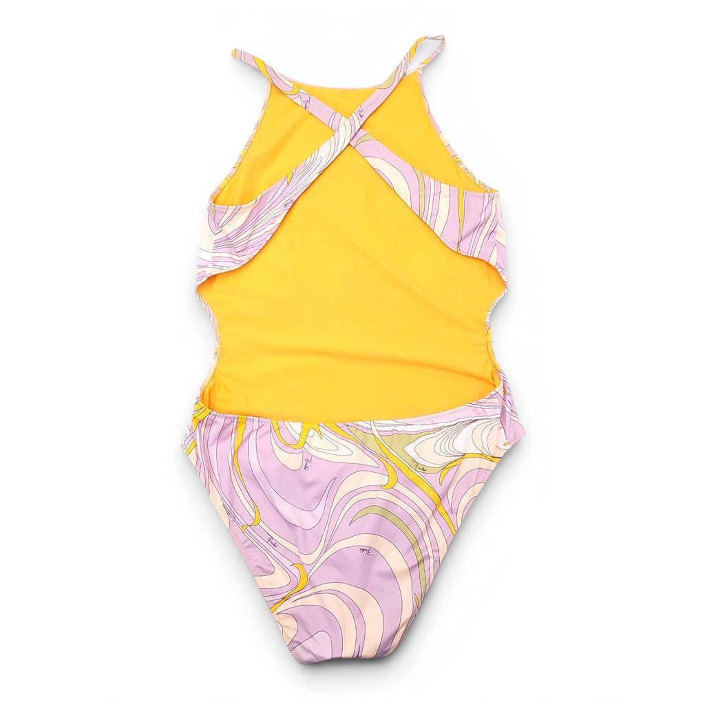 EMILIO PUCCI PURPLE AND YELLOW PATTERNED ONE-PIECE SWIMSUIT - SIZE 46