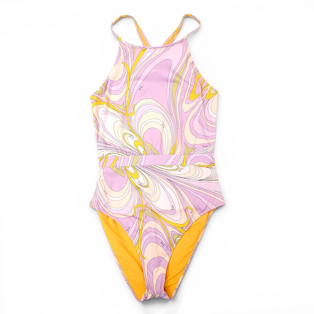 EMILIO PUCCI PURPLE AND YELLOW PATTERNED ONE-PIECE SWIMSUIT - SIZE 46