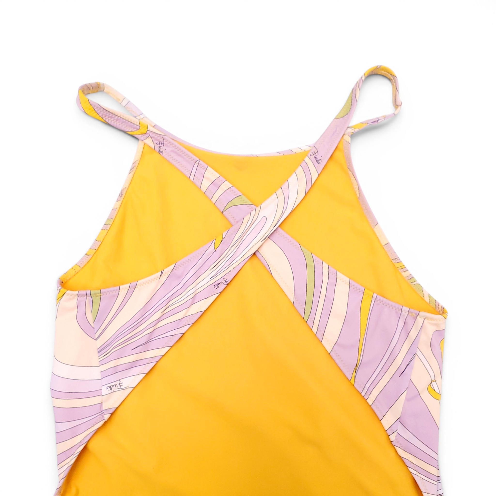 EMILIO PUCCI PURPLE AND YELLOW PATTERNED ONE-PIECE SWIMSUIT - SIZE 46