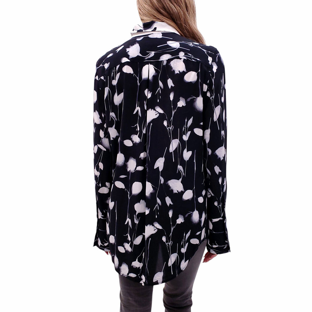 EQUIPMENT NAVY AND WHITE FLORAL PRINT BLOUSE - SIZE M