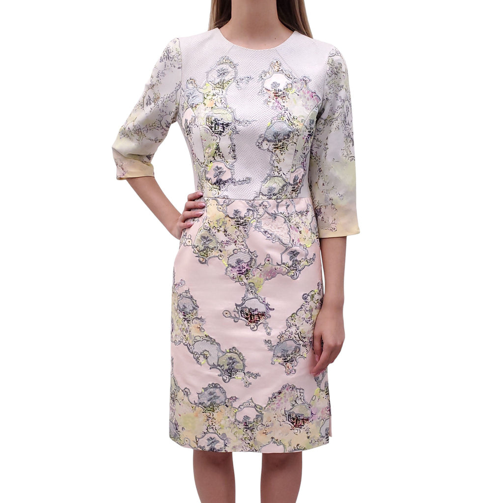ERDEM BLUE AND PINK PATTERNED DRESS WITH SNAKESKIN EFFECT - SIZE 8