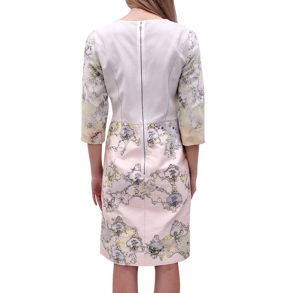 ERDEM BLUE AND PINK PATTERNED DRESS WITH SNAKESKIN EFFECT - SIZE 8