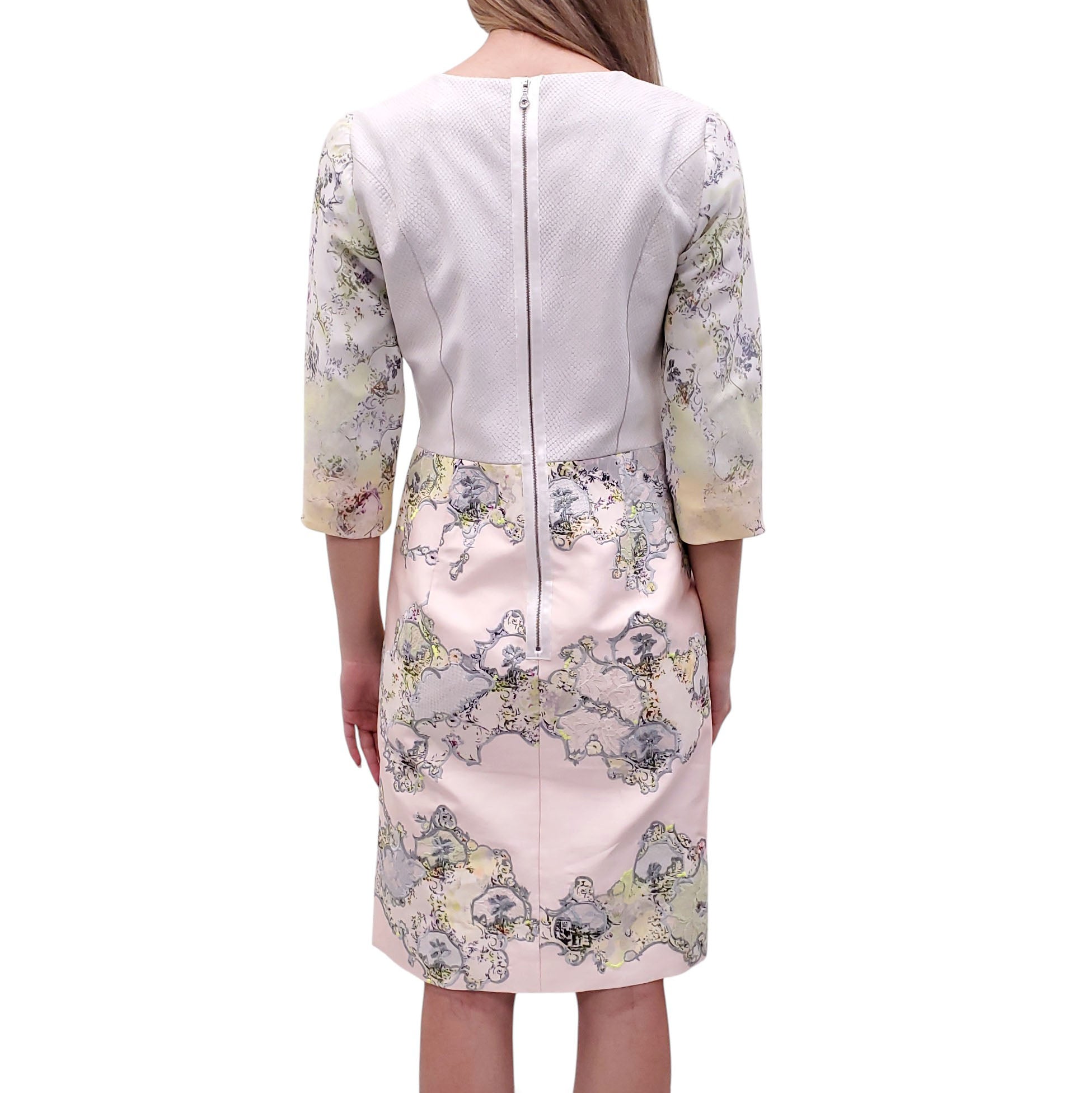 ERDEM BLUE AND PINK PATTERNED DRESS WITH SNAKESKIN EFFECT - SIZE 8
