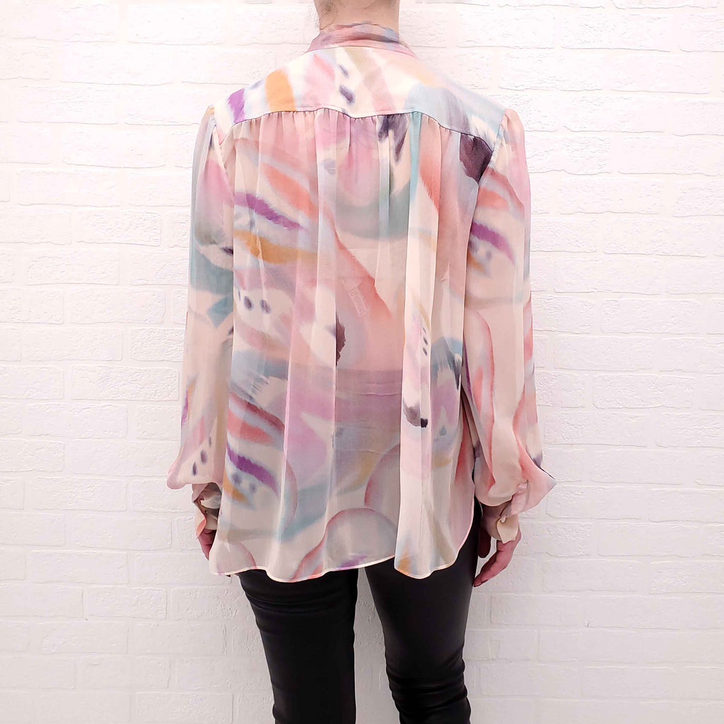 ETRO CREAM AND PASTEL SHEER BLOUSE WITH NECKTIE - SIZE 44