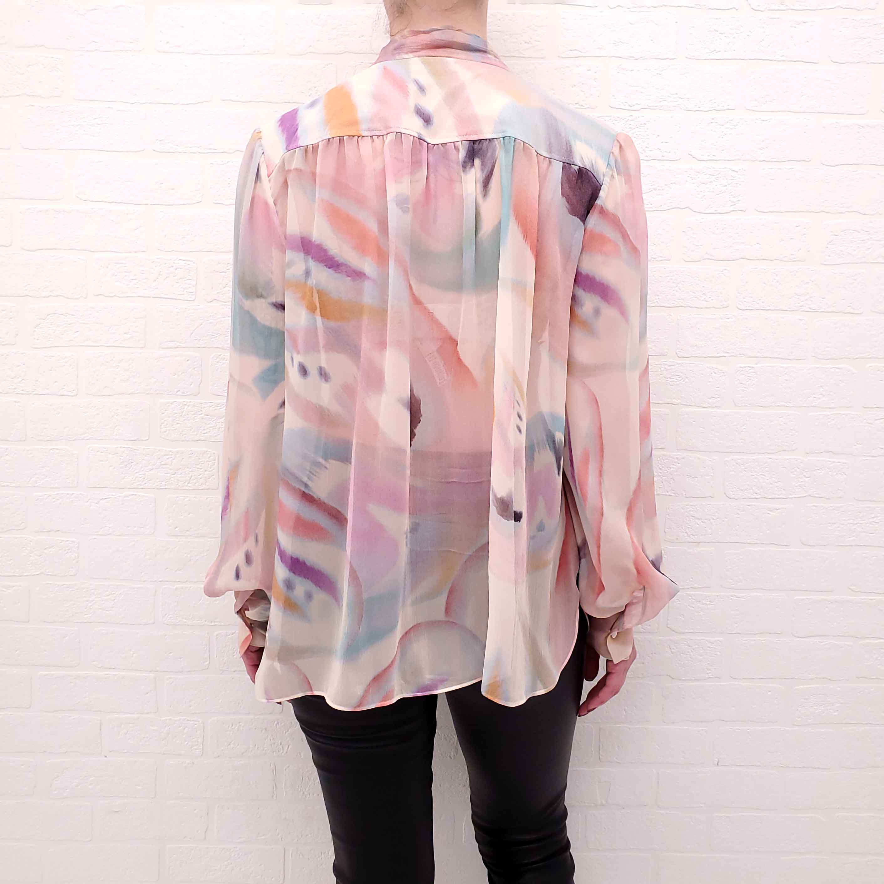 ETRO CREAM AND PASTEL SHEER BLOUSE WITH NECKTIE - SIZE 44