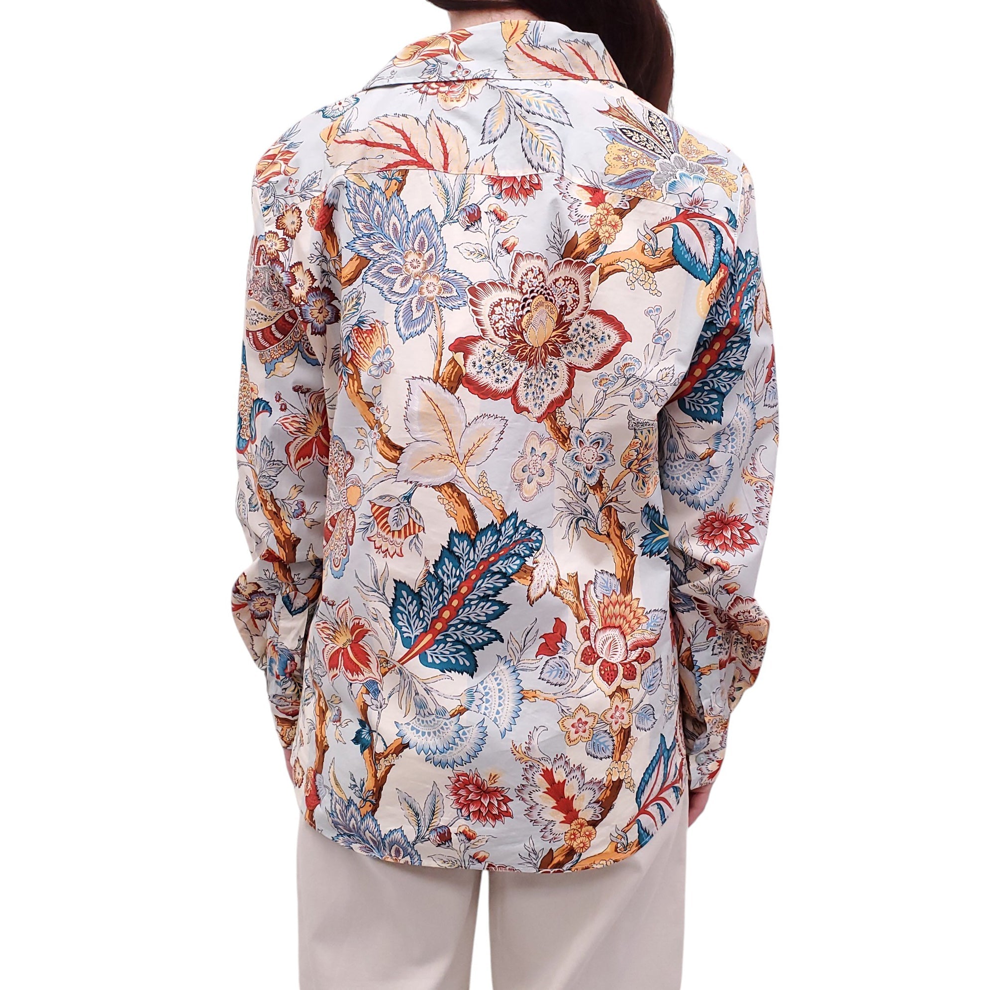 ETRO WHITE, BLUE AND ORANGE FLORAL BLOUSE - SIZE 50