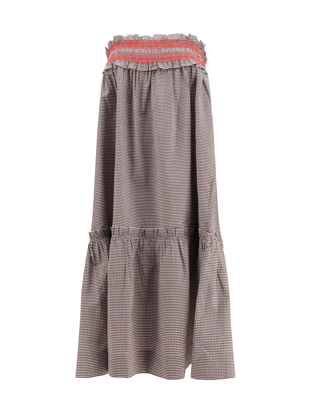 Ganni Women Checked Cotton Skirt With Gathered Waist