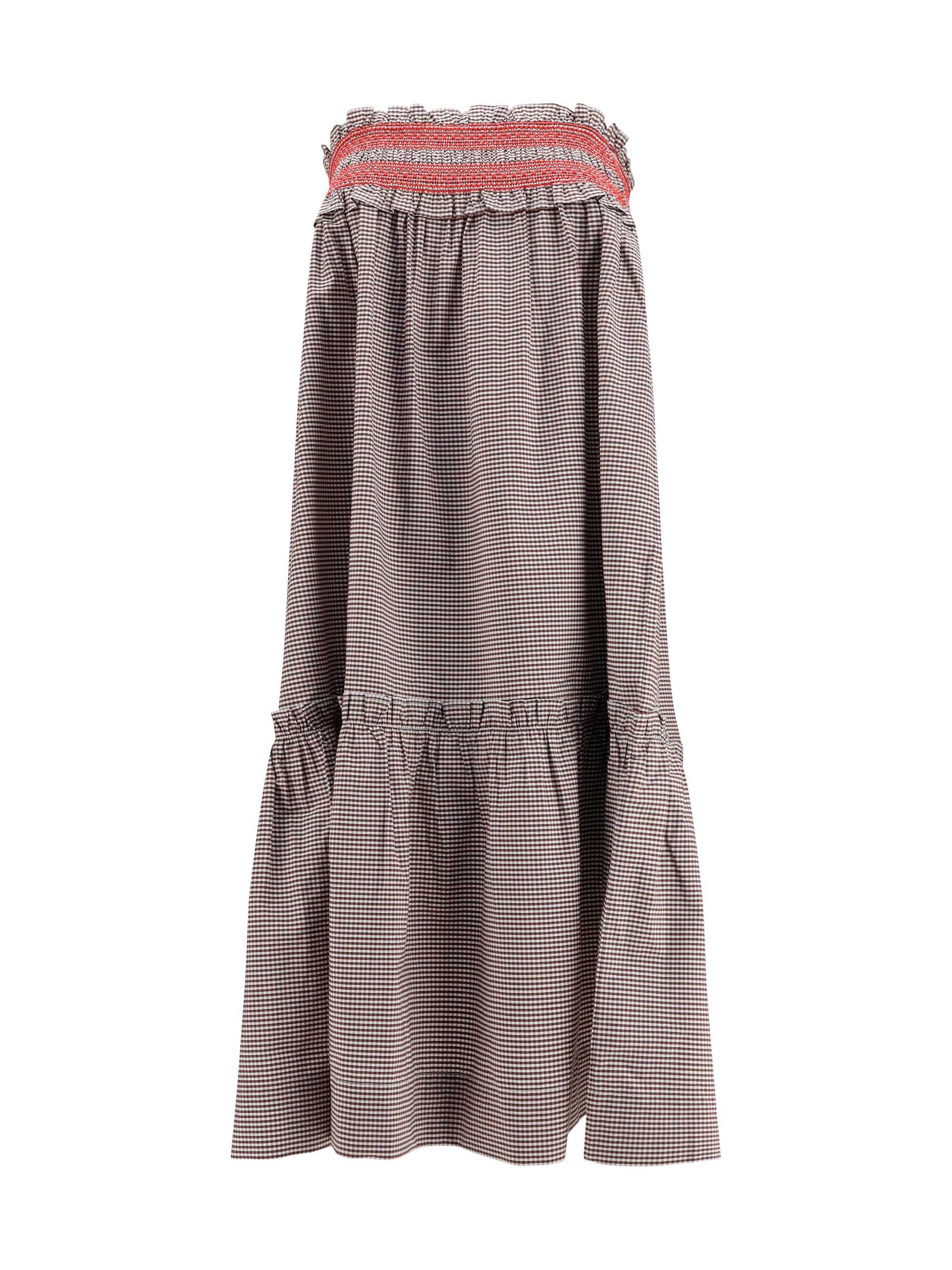 Ganni Women Checked Cotton Skirt With Gathered Waist