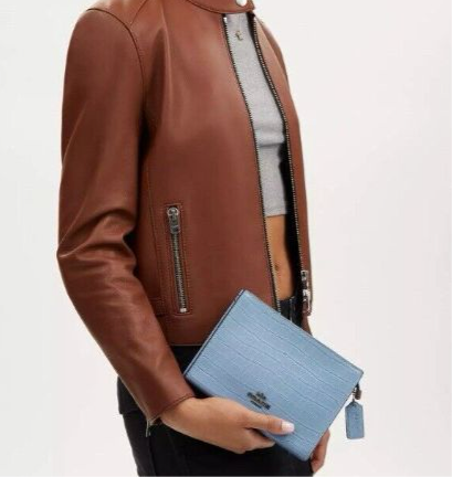 NWT Coach Croc-Embossed Leather Slim Crossbody In Light Blue