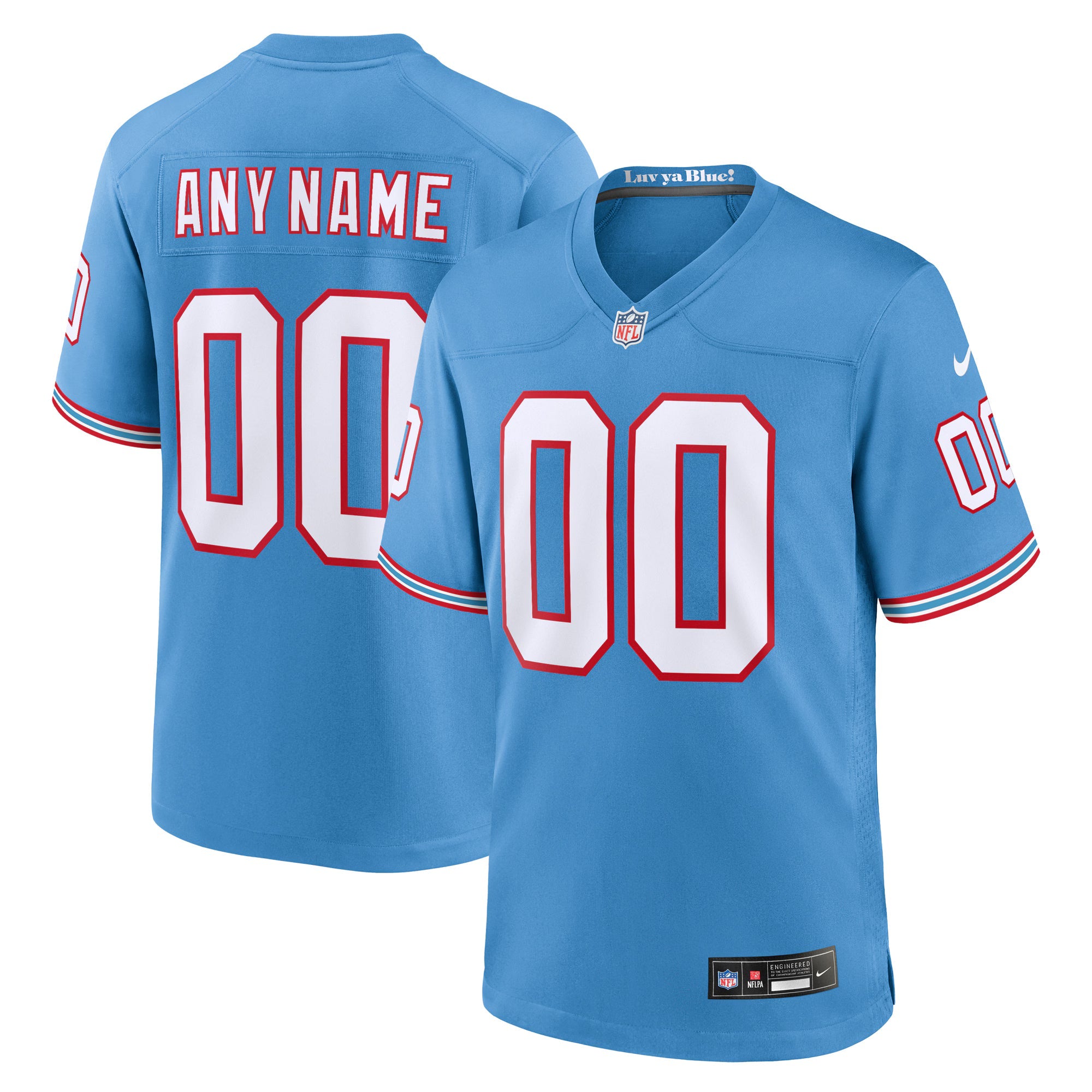 Tennessee Titans Light Blue Oilers Throwback Custom Game Jersey