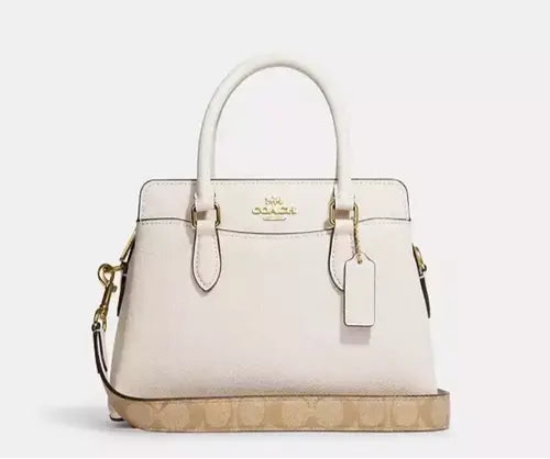 NWT Coach Mini Darcie Carryall In Gold/Chalk With Signature Canvas Strap