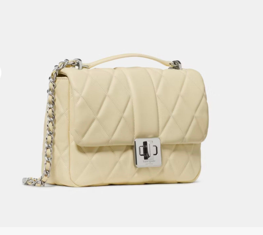 NWT Kate Spade Carey Quilted Leather Small Flap Crossbody Bag Lemon Fondant
