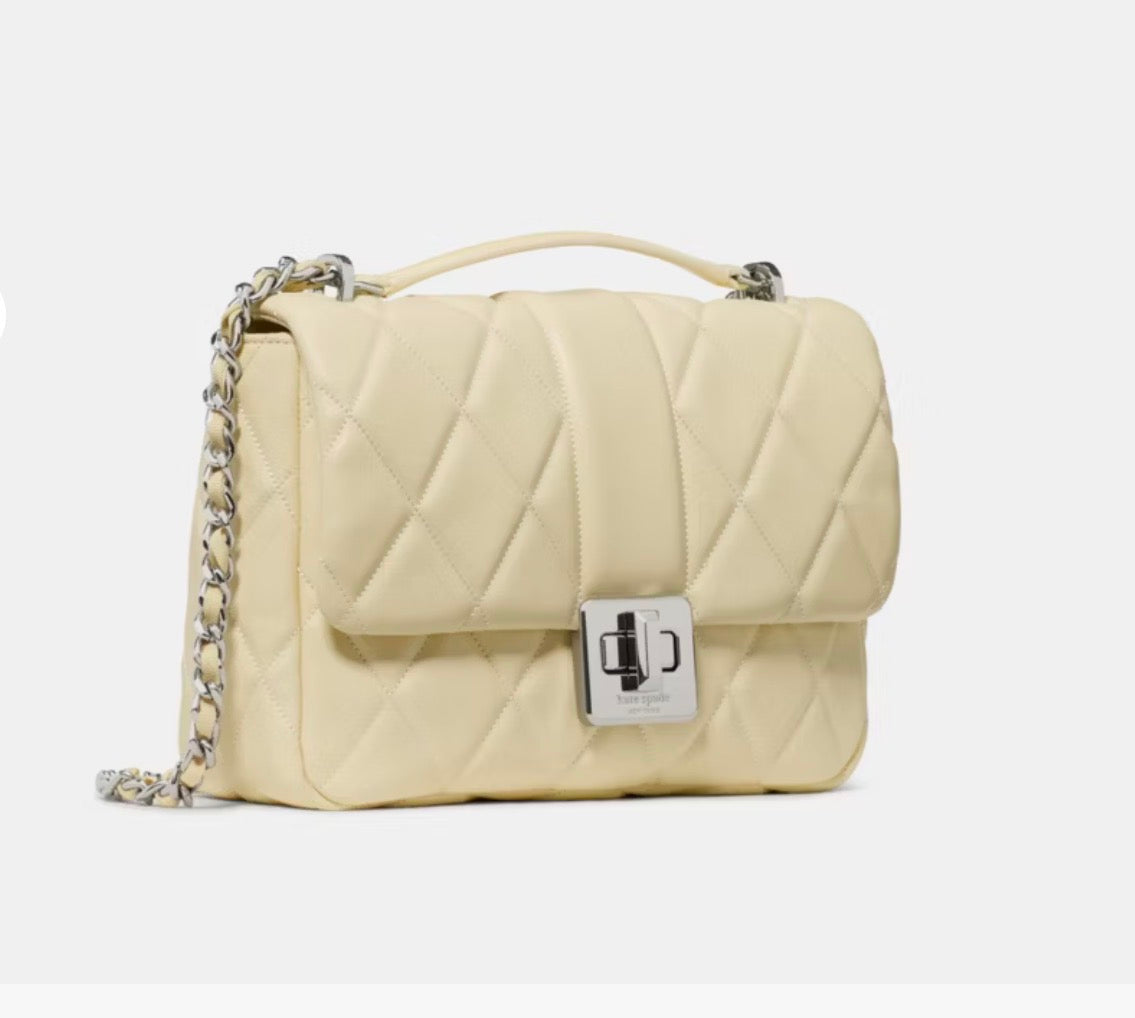 NWT Kate Spade Carey Quilted Leather Small Flap Crossbody Bag Lemon Fondant