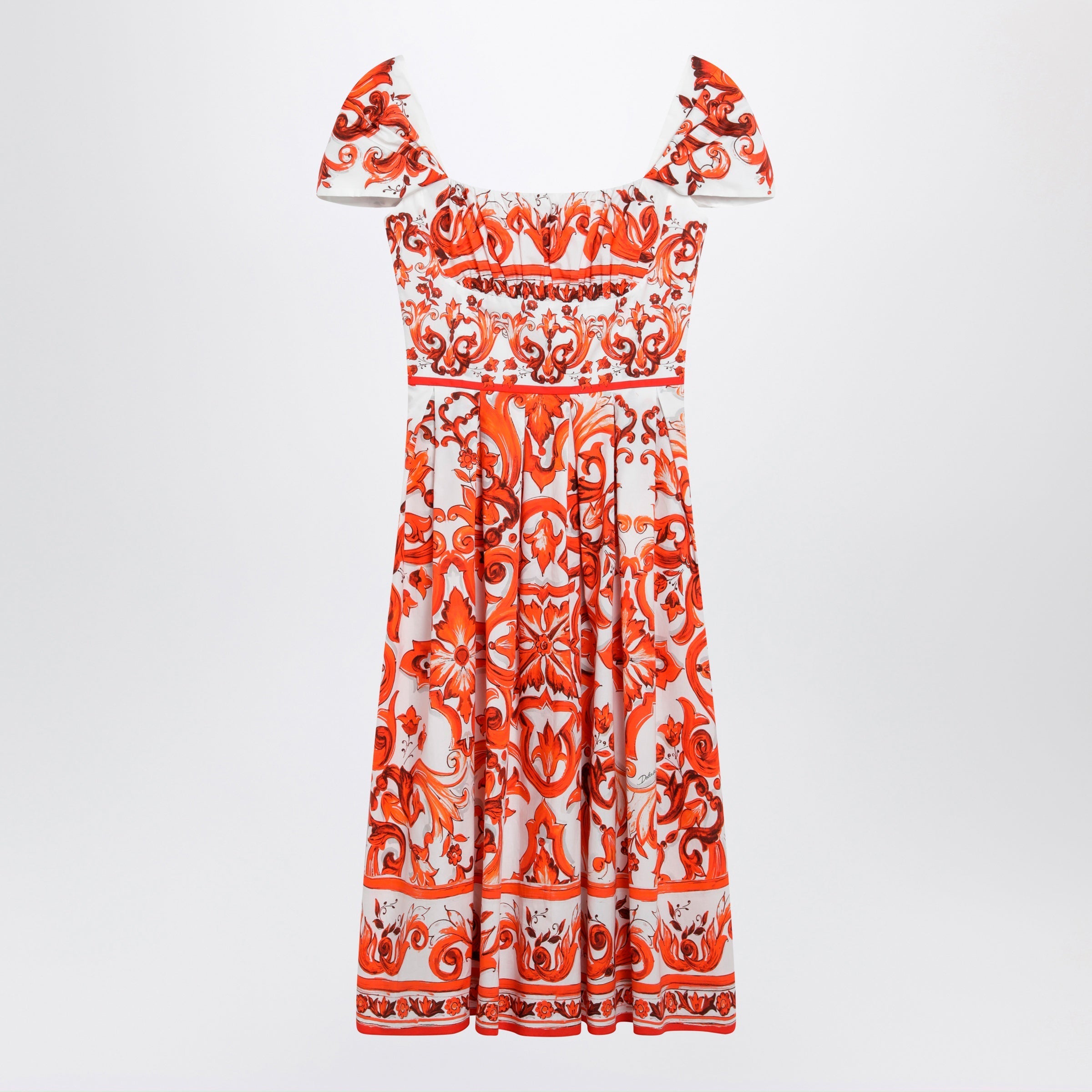 Dolce&Gabbana Maiolica-Print Cotton Poplin Dress In Orange Women