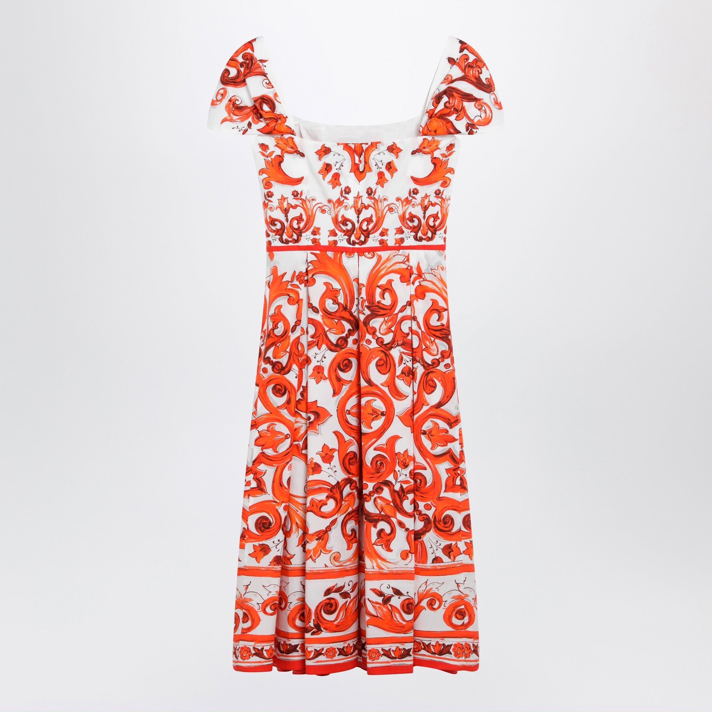Dolce&Gabbana Maiolica-Print Cotton Poplin Dress In Orange Women