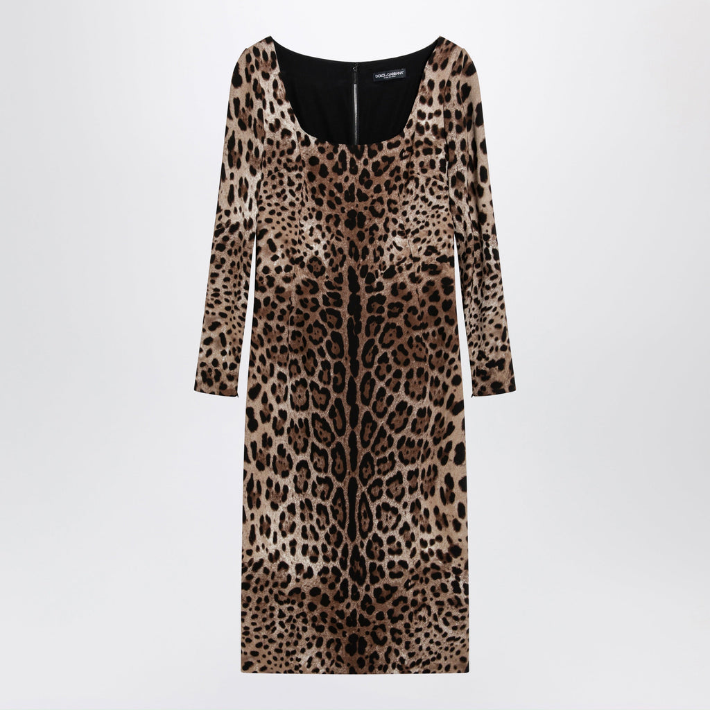 Dolce&Gabbana Leopard-Print Long-Sleeve Dress In Viscose Women