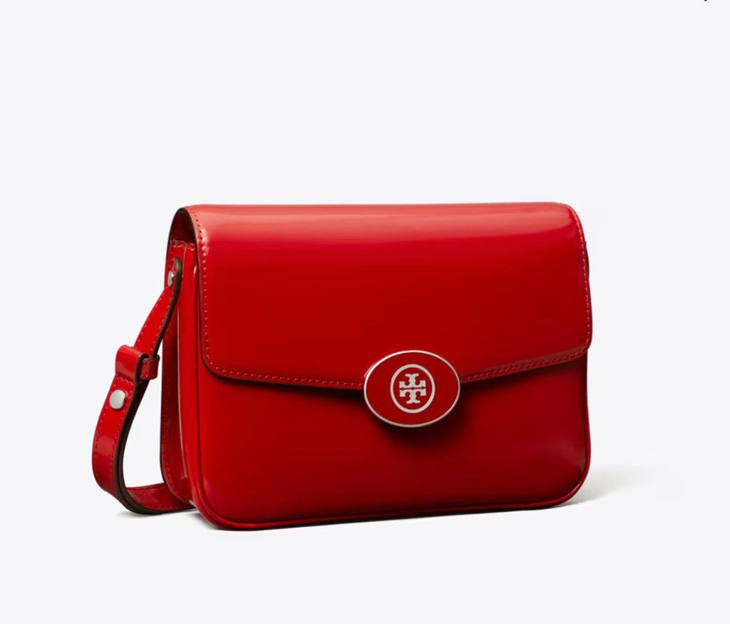 NWT Tory Burch Robinson Spazzolato Convertible Leather Shoulder Bag In Red With Dust Bag