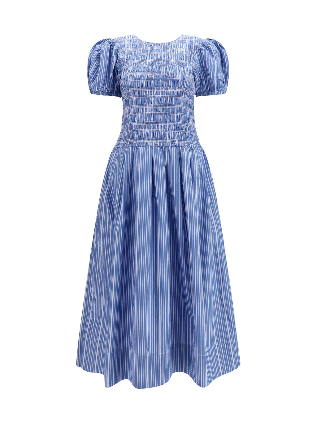 Ganni Women Striped Cotton Dress With Puff Sleeves