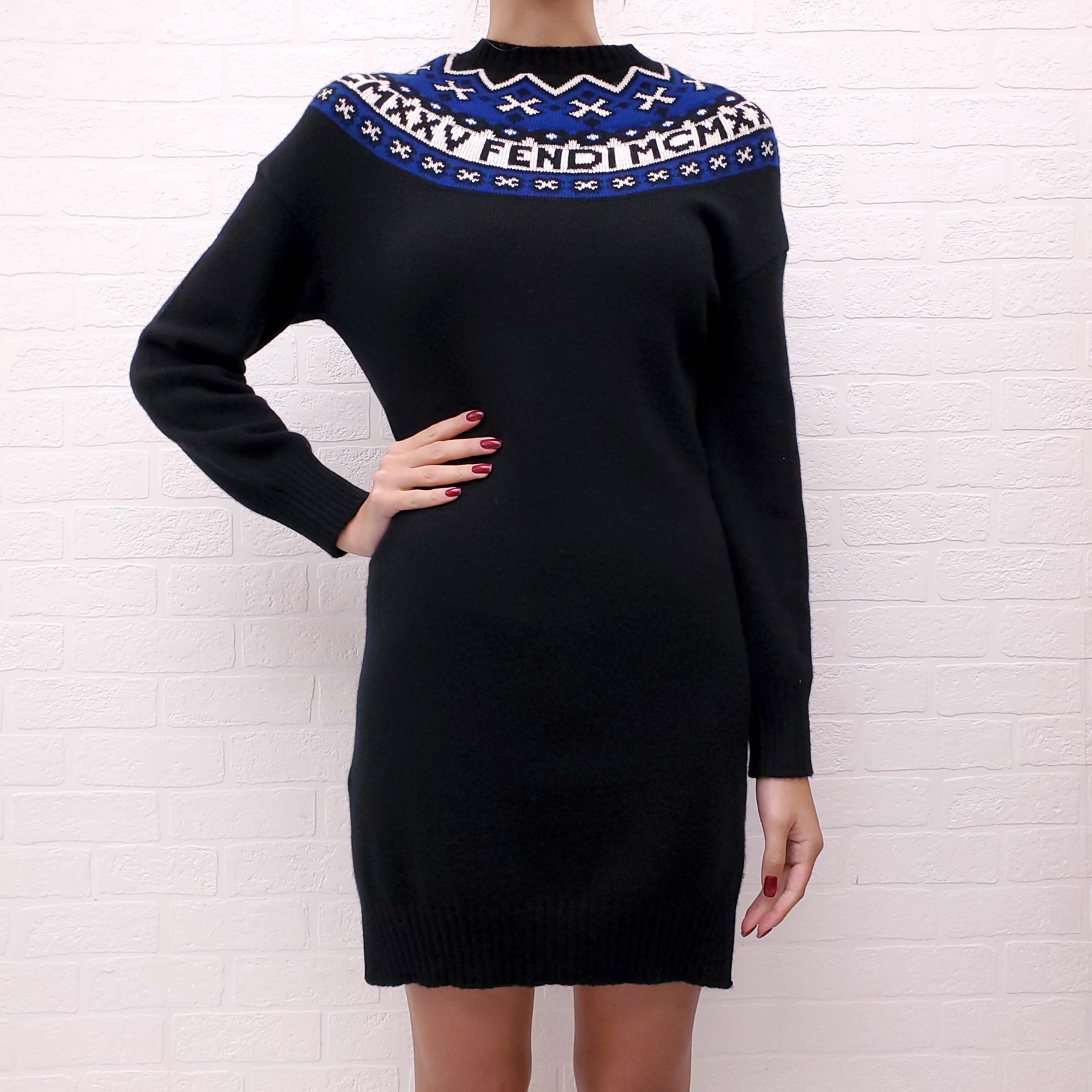 FENDI BLACK LOGO SKI SWEATER DRESS - SIZE 40