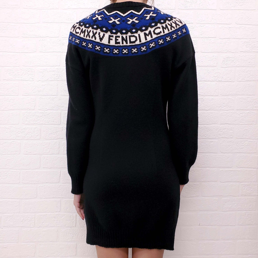 FENDI BLACK LOGO SKI SWEATER DRESS - SIZE 40