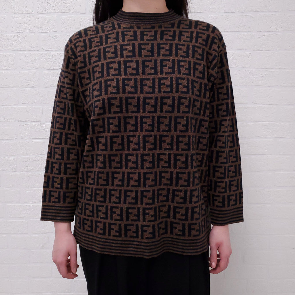FENDI BROWN LOGO SWEATER - SIZE L