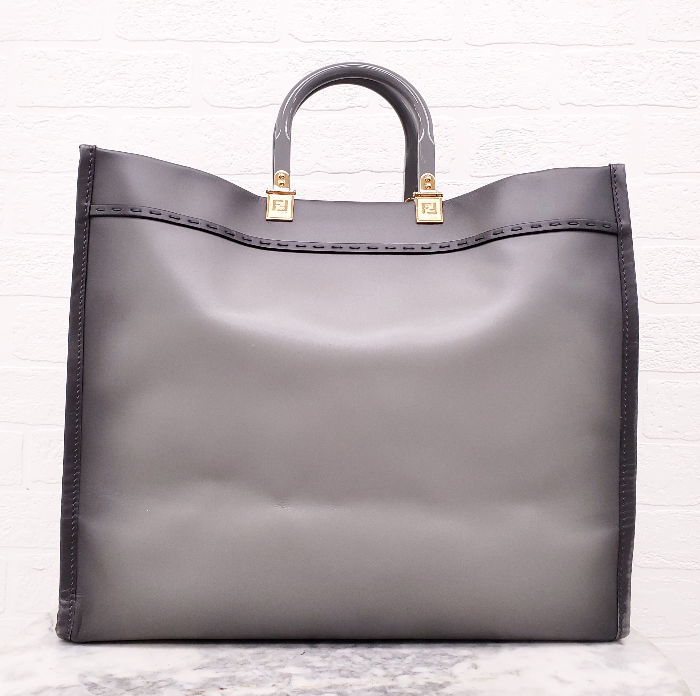 FENDI GREY LEATHER MEDIUM SUNSHINE TOTE