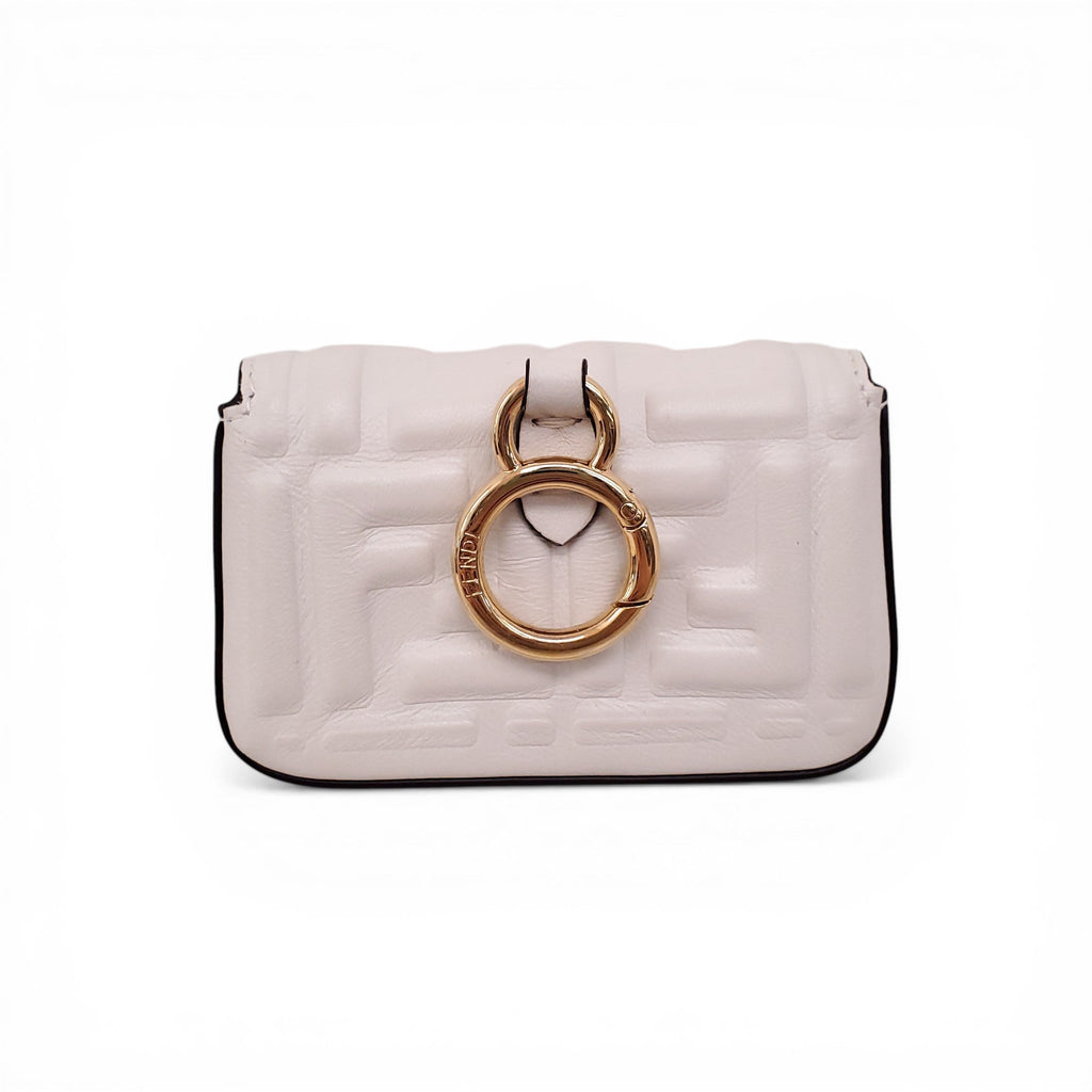 FENDI MINI WHITE NAPPA MATISSE FF EMBOSSED NANO BAGUETTE WITH CHAIN