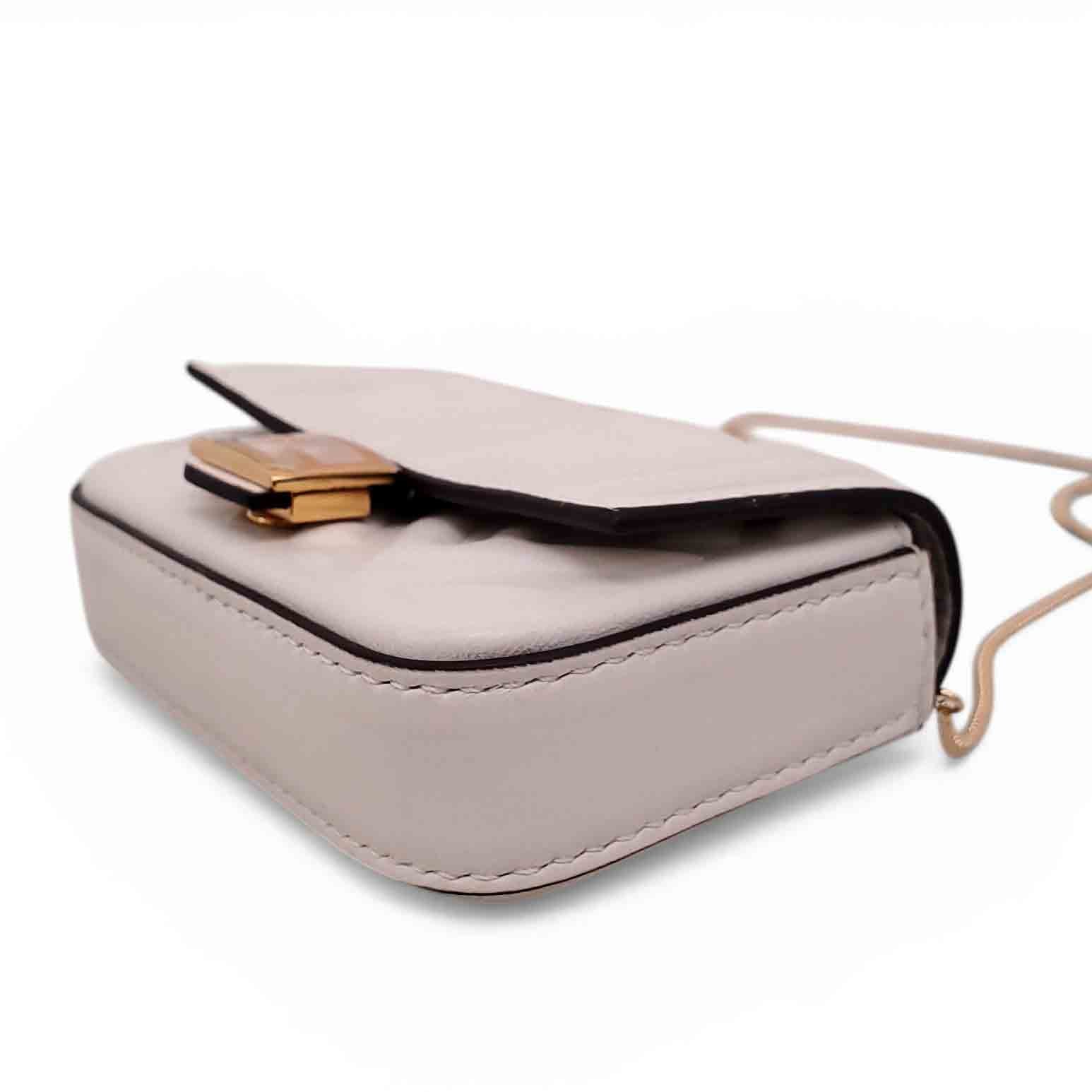 FENDI MINI WHITE NAPPA MATISSE FF EMBOSSED NANO BAGUETTE WITH CHAIN