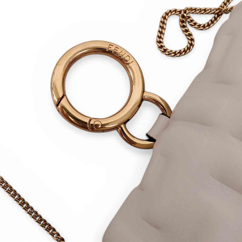 FENDI MINI WHITE NAPPA MATISSE FF EMBOSSED NANO BAGUETTE WITH CHAIN