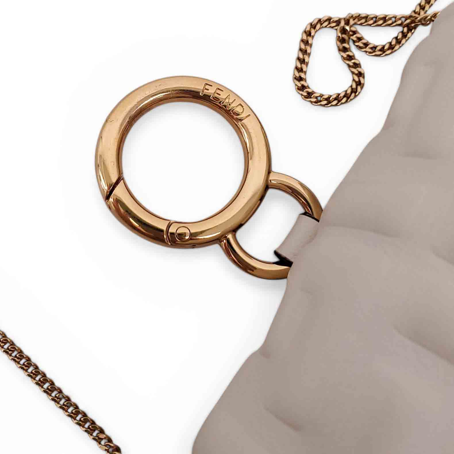 FENDI MINI WHITE NAPPA MATISSE FF EMBOSSED NANO BAGUETTE WITH CHAIN