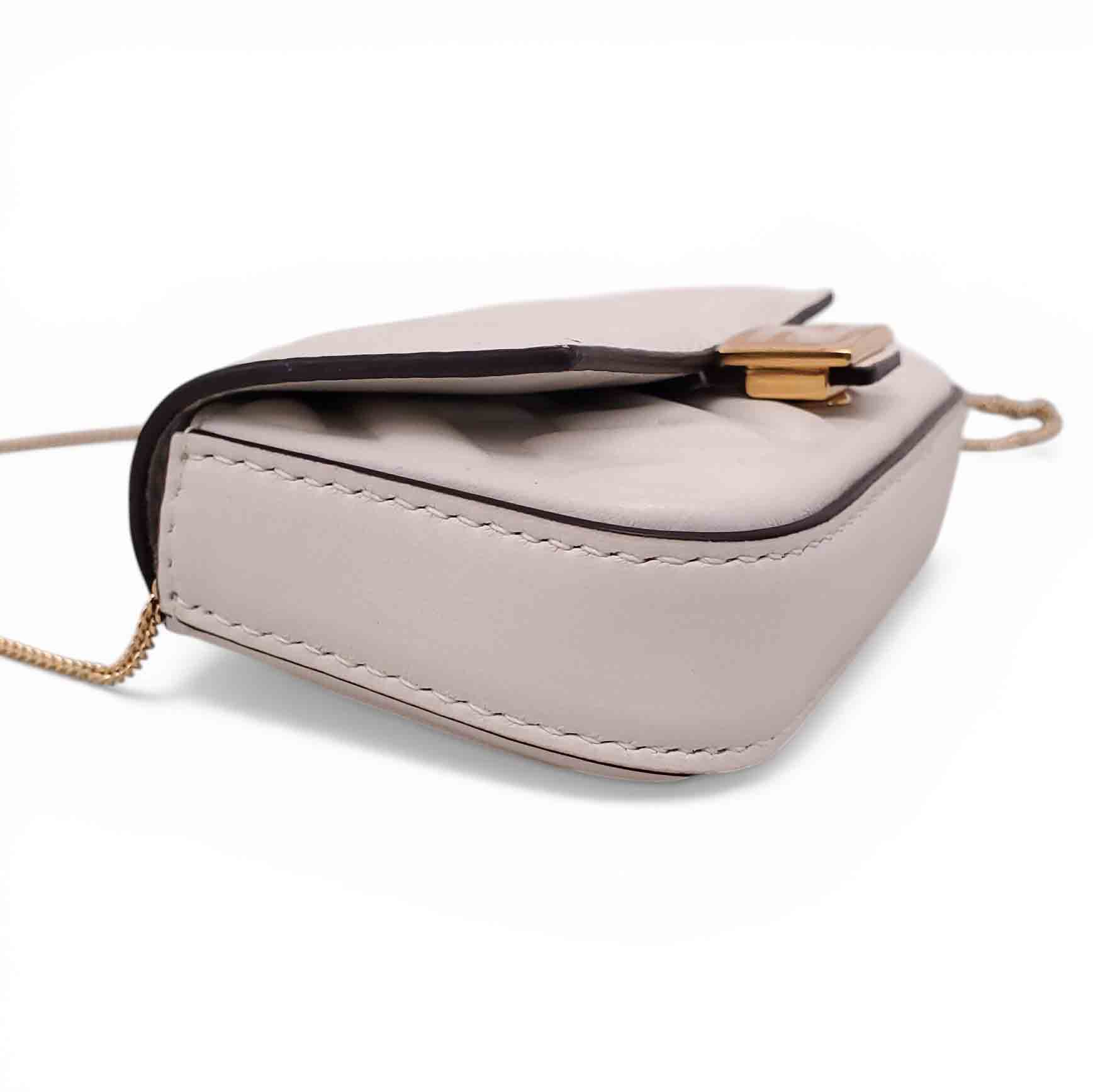 FENDI MINI WHITE NAPPA MATISSE FF EMBOSSED NANO BAGUETTE WITH CHAIN