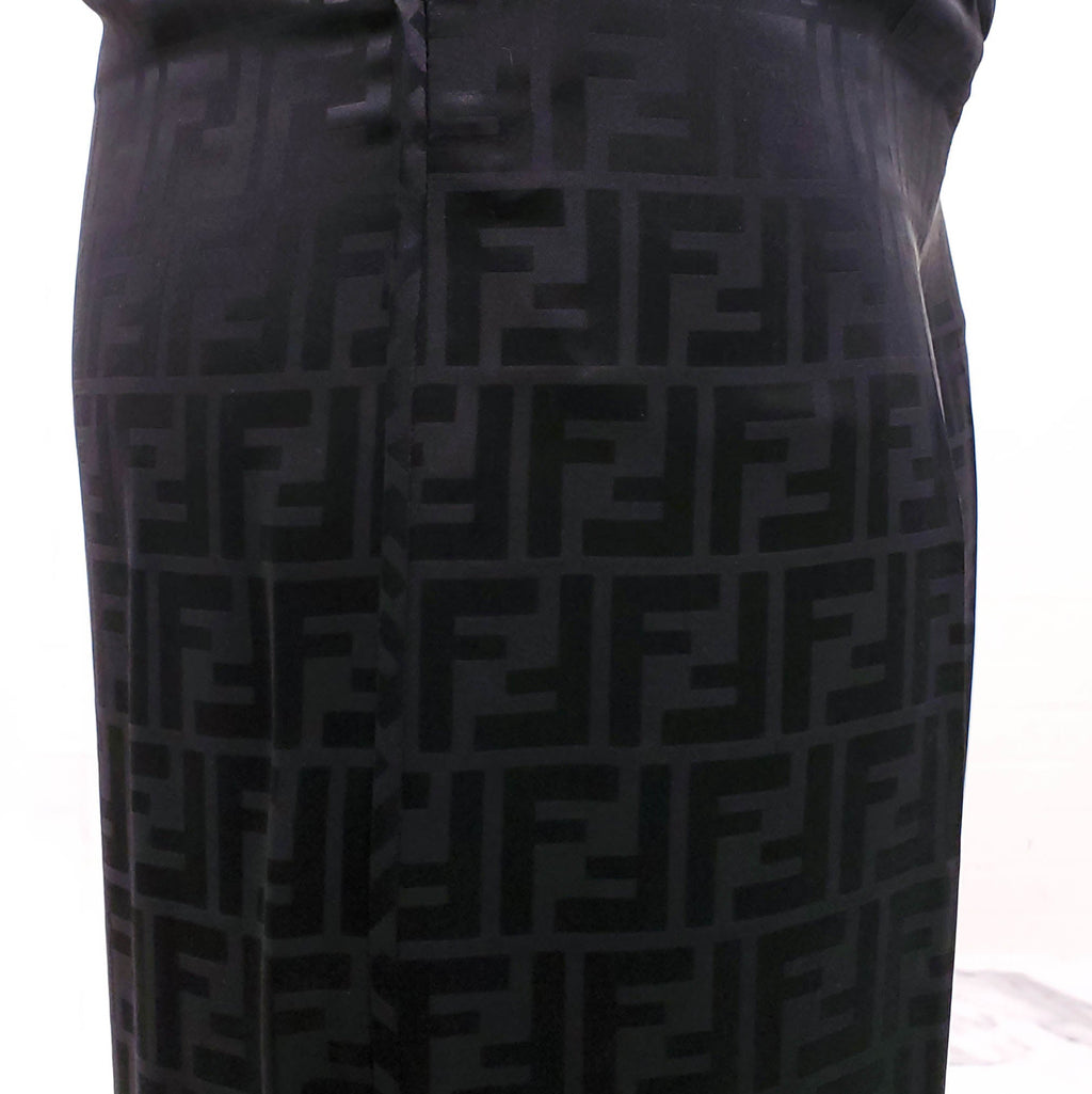 FENDI MONOGRAM SILK BLACK TROUSERS - SIZE 34