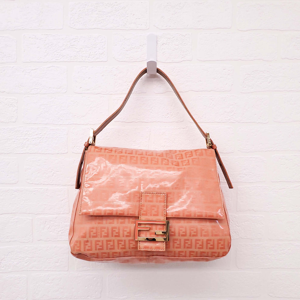 FENDI ORANGE COATED CANVAS 'ZUCCHINO MAMMA BAGUETTE' SHOULDER BAG