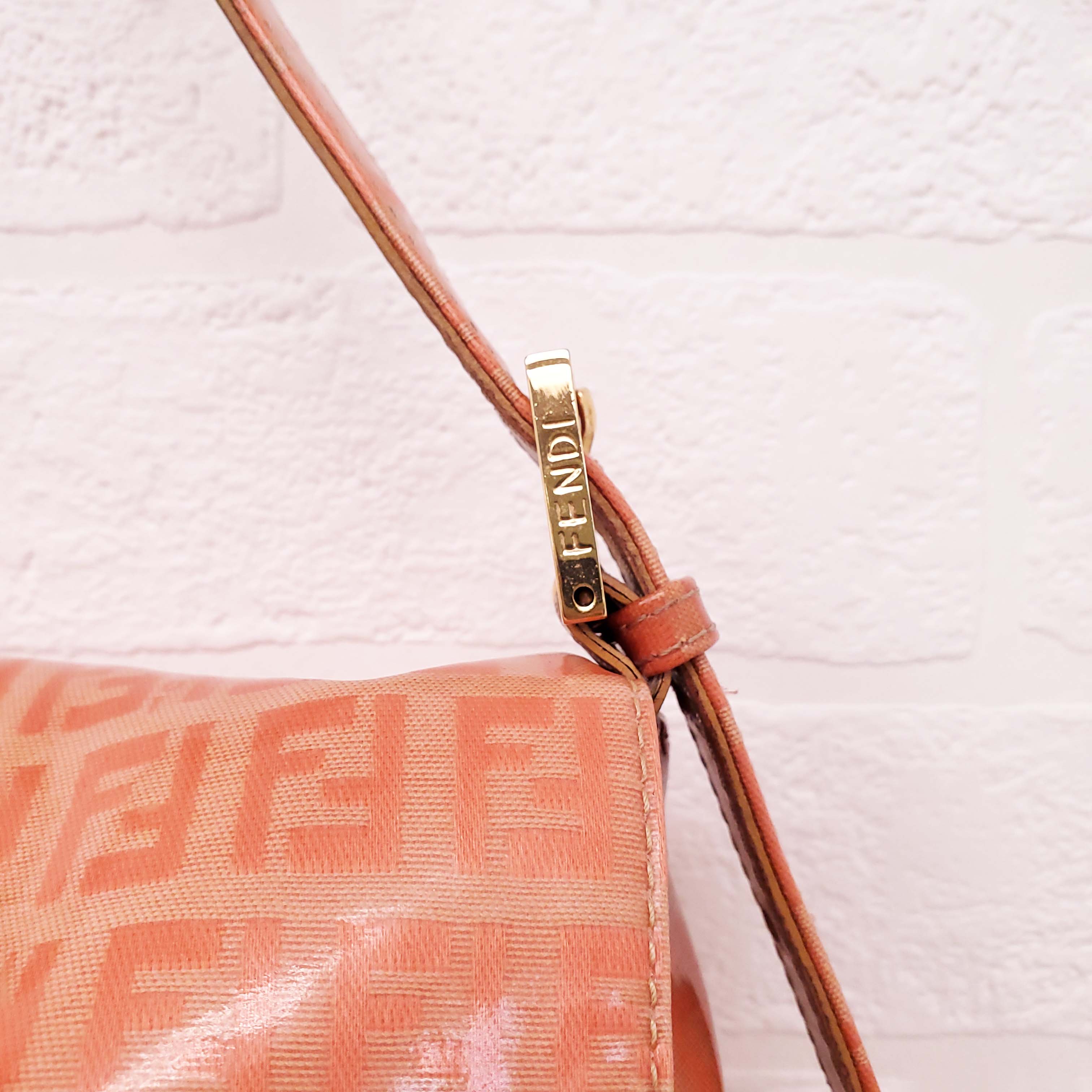 FENDI ORANGE COATED CANVAS 'ZUCCHINO MAMMA BAGUETTE' SHOULDER BAG
