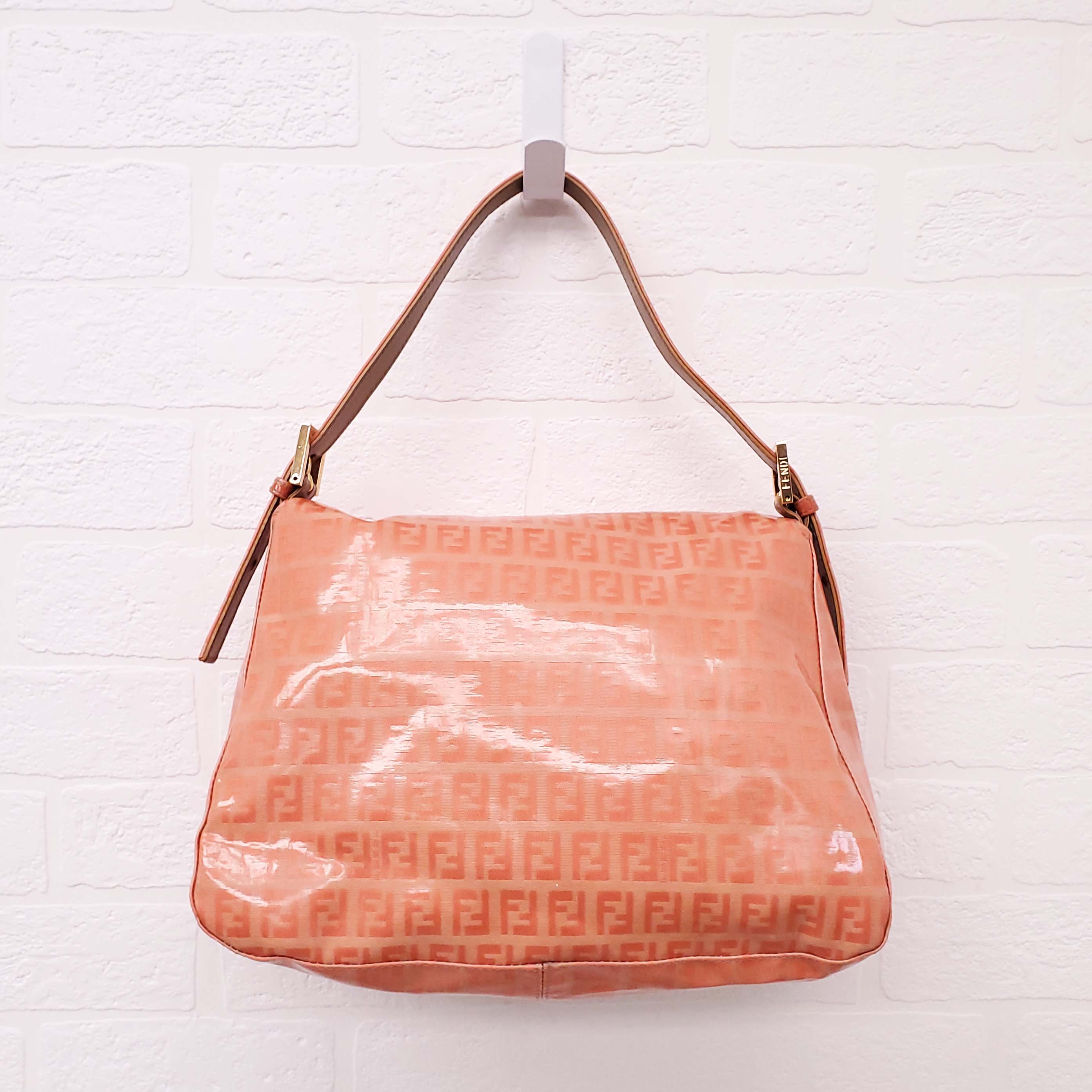 FENDI ORANGE COATED CANVAS 'ZUCCHINO MAMMA BAGUETTE' SHOULDER BAG