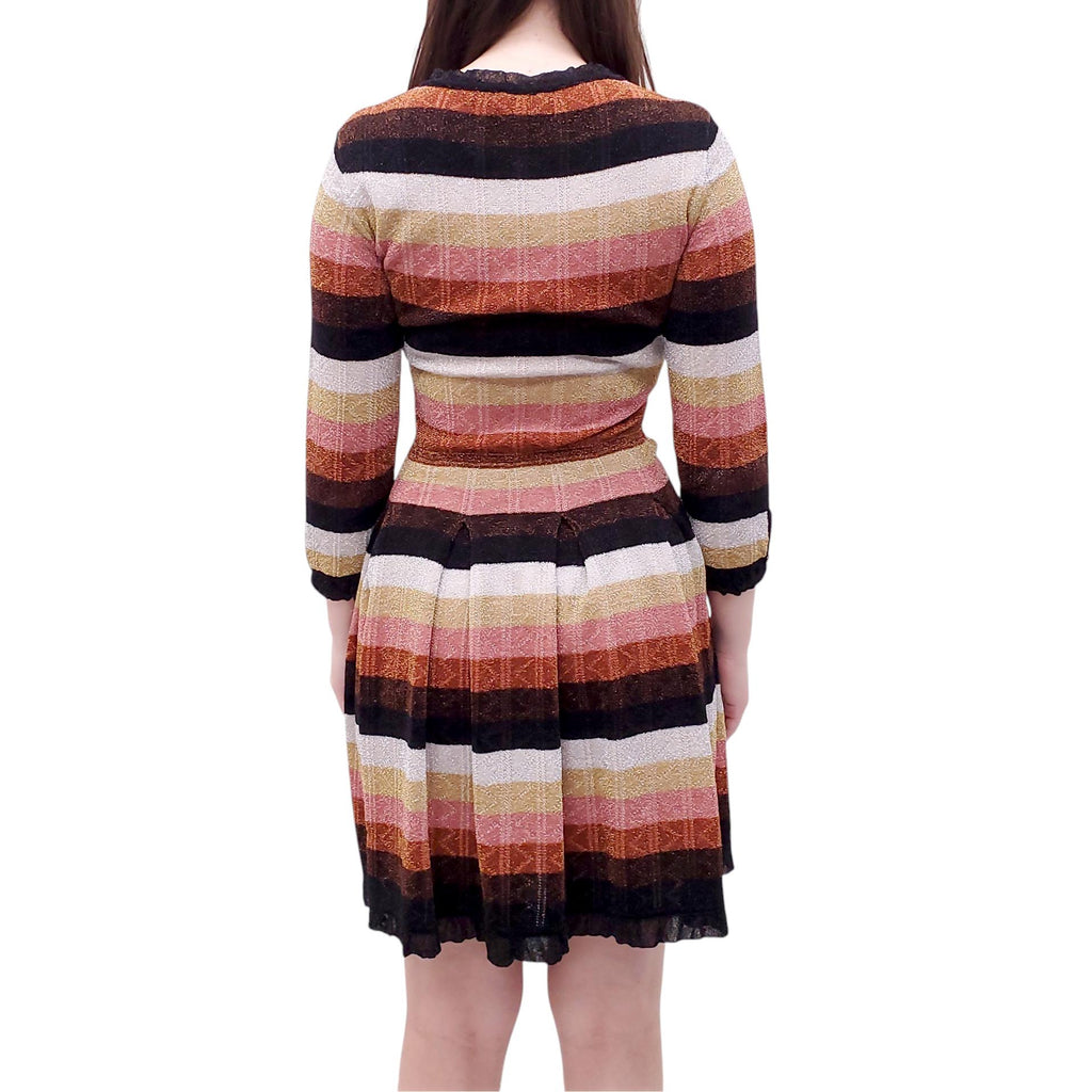 FENDI STRIPED KNIT DRESS WITH MINK FLOWER DETAIL - SIZE 42