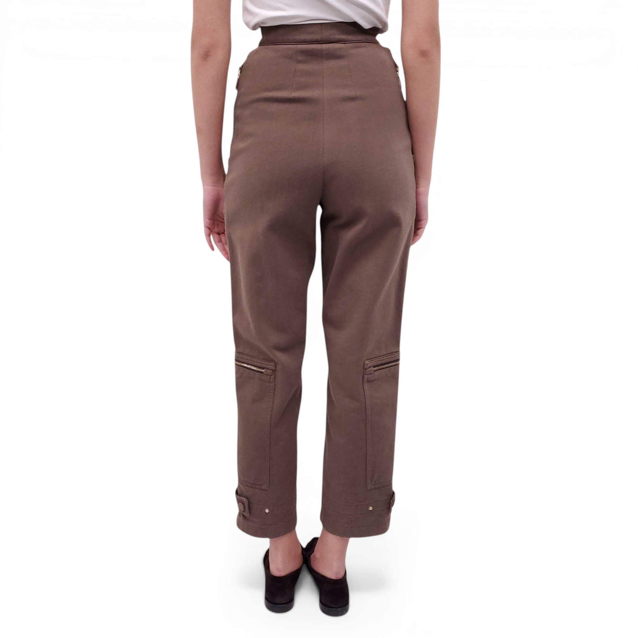 FENDI TAUPE CARGO PANTS WITH LOGO ZIPPERS - SIZE 38