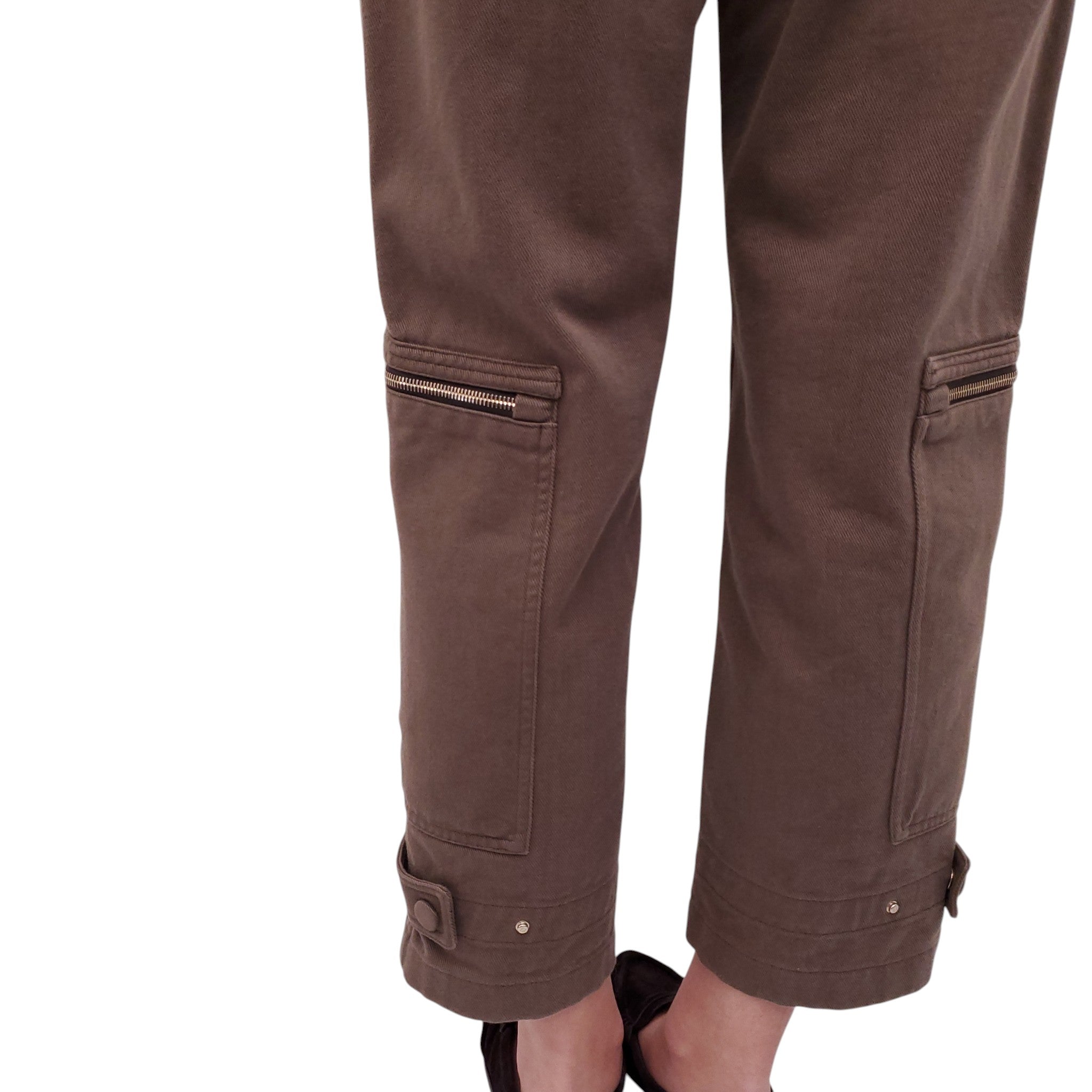 FENDI TAUPE CARGO PANTS WITH LOGO ZIPPERS - SIZE 38