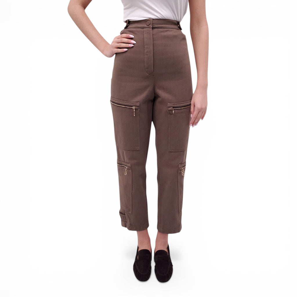 FENDI TAUPE CARGO PANTS WITH LOGO ZIPPERS - SIZE 38