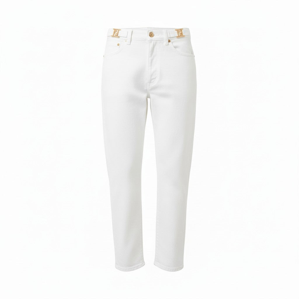 FENDI WHITE LOGO JEANS - SIZE 38