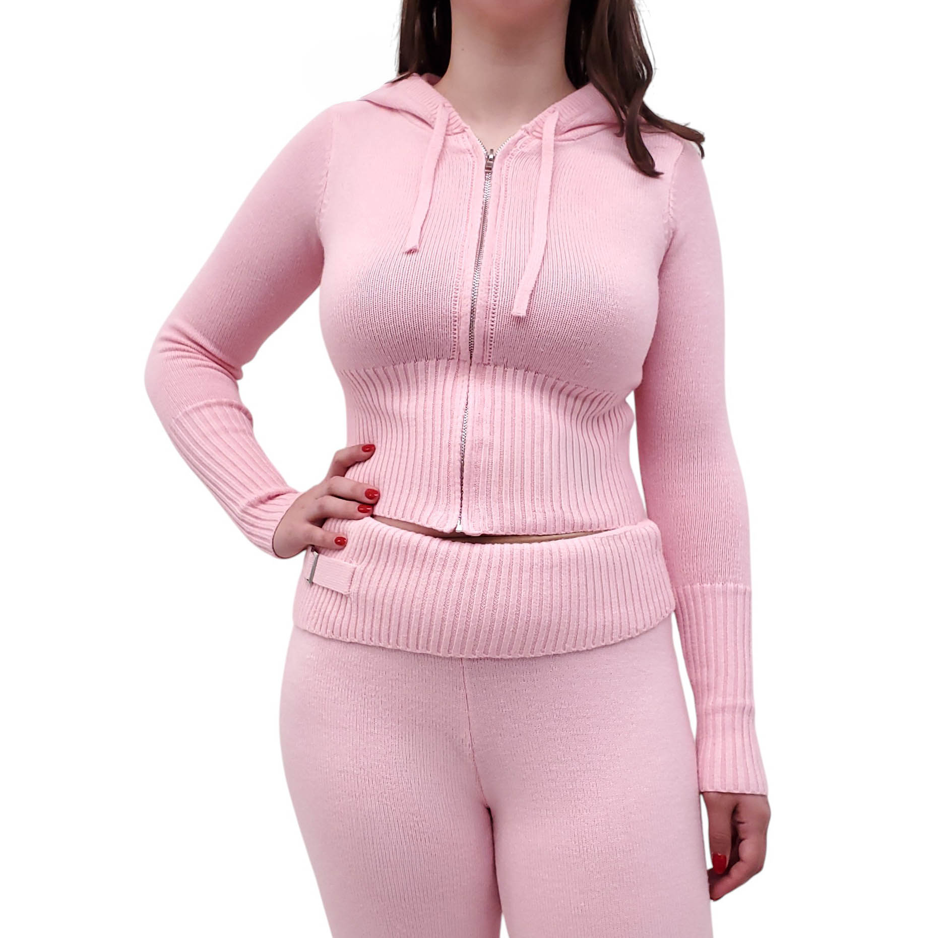 FRANKIES BIKINIS PINK KNIT SWEATSUIT - SIZE M/L