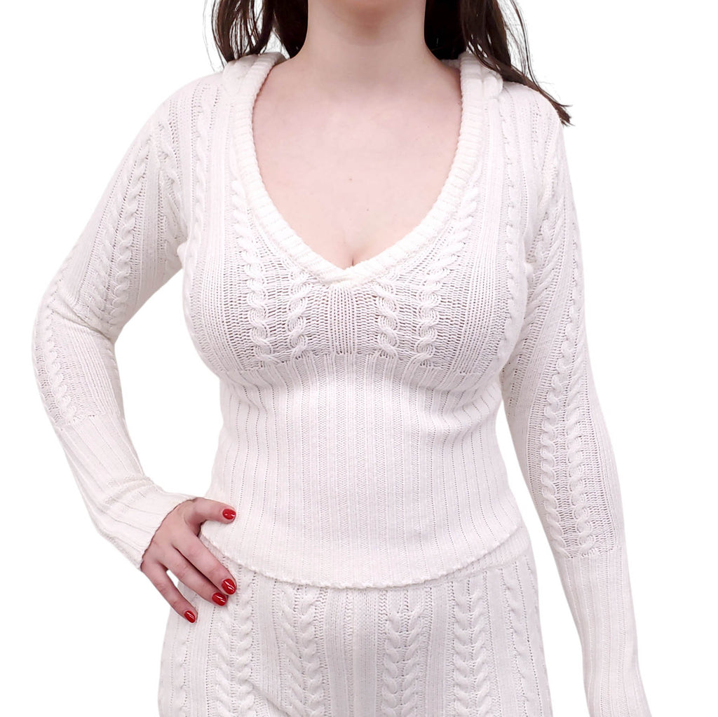 FRANKIES BIKINIS WHITE CABLEKNIT SHORTS SET - SIZE XS/L