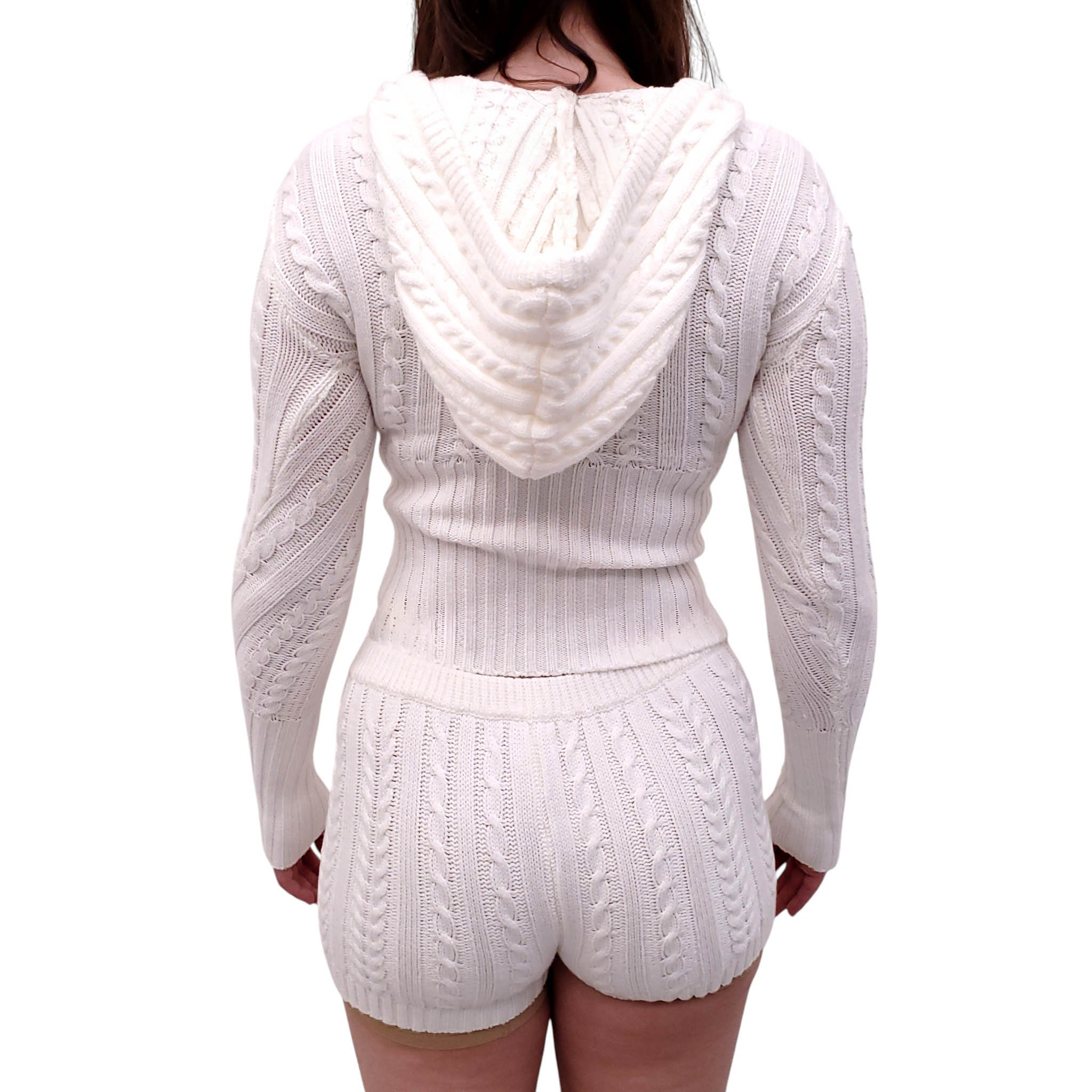 FRANKIES BIKINIS WHITE CABLEKNIT SHORTS SET - SIZE XS/L