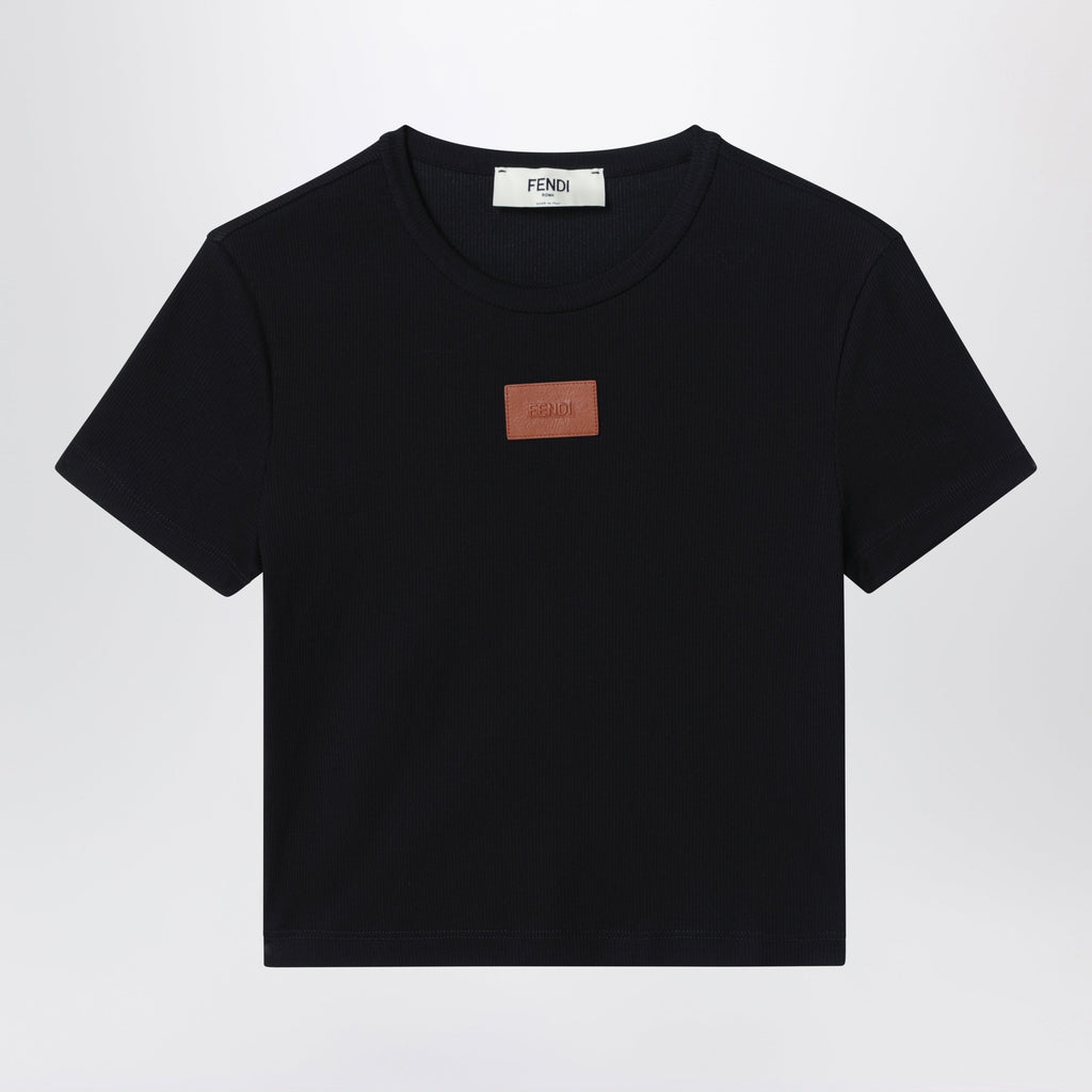 Fendi Black Cotton T-Shirt With Logo Patch Women