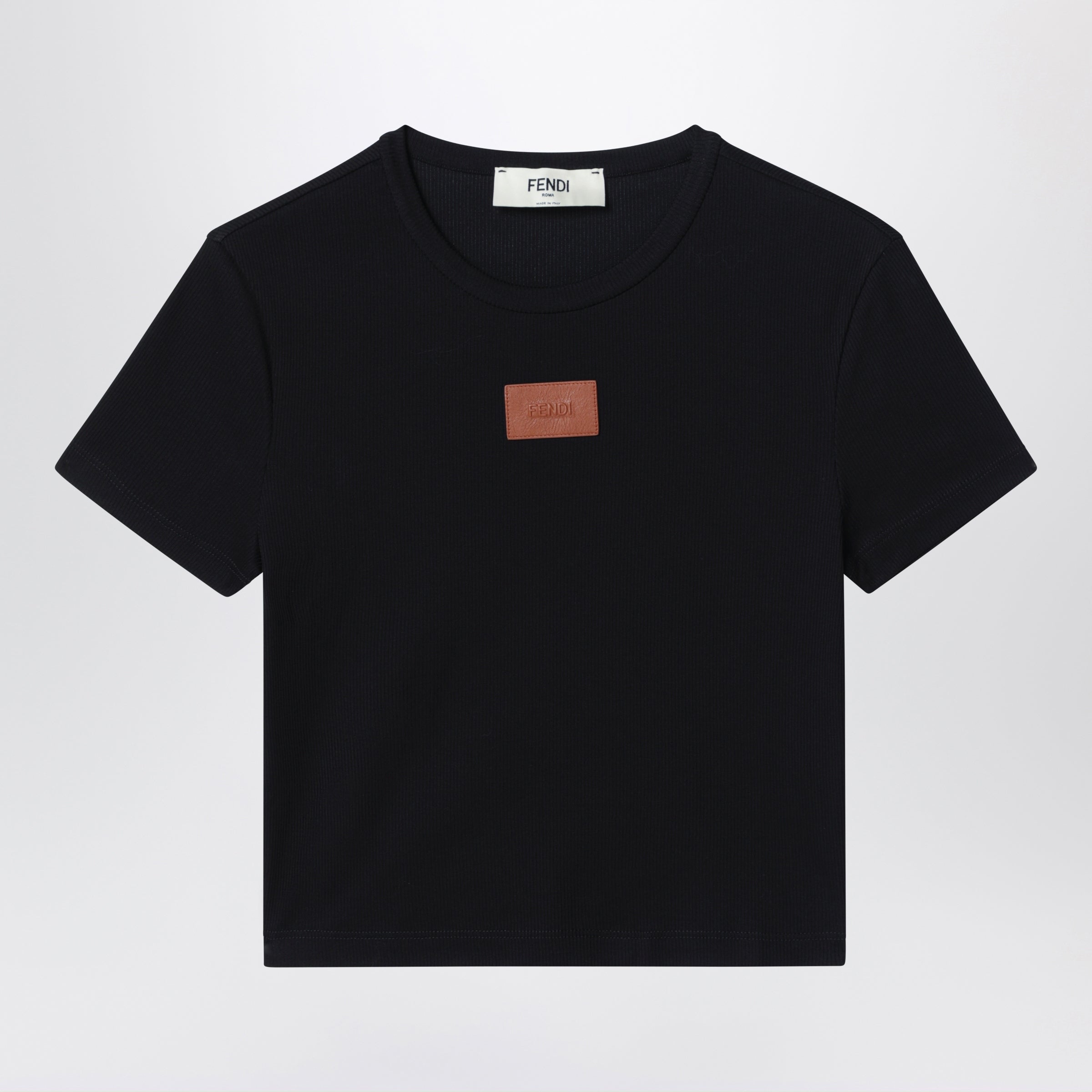 Fendi Black Cotton T-Shirt With Logo Patch Women