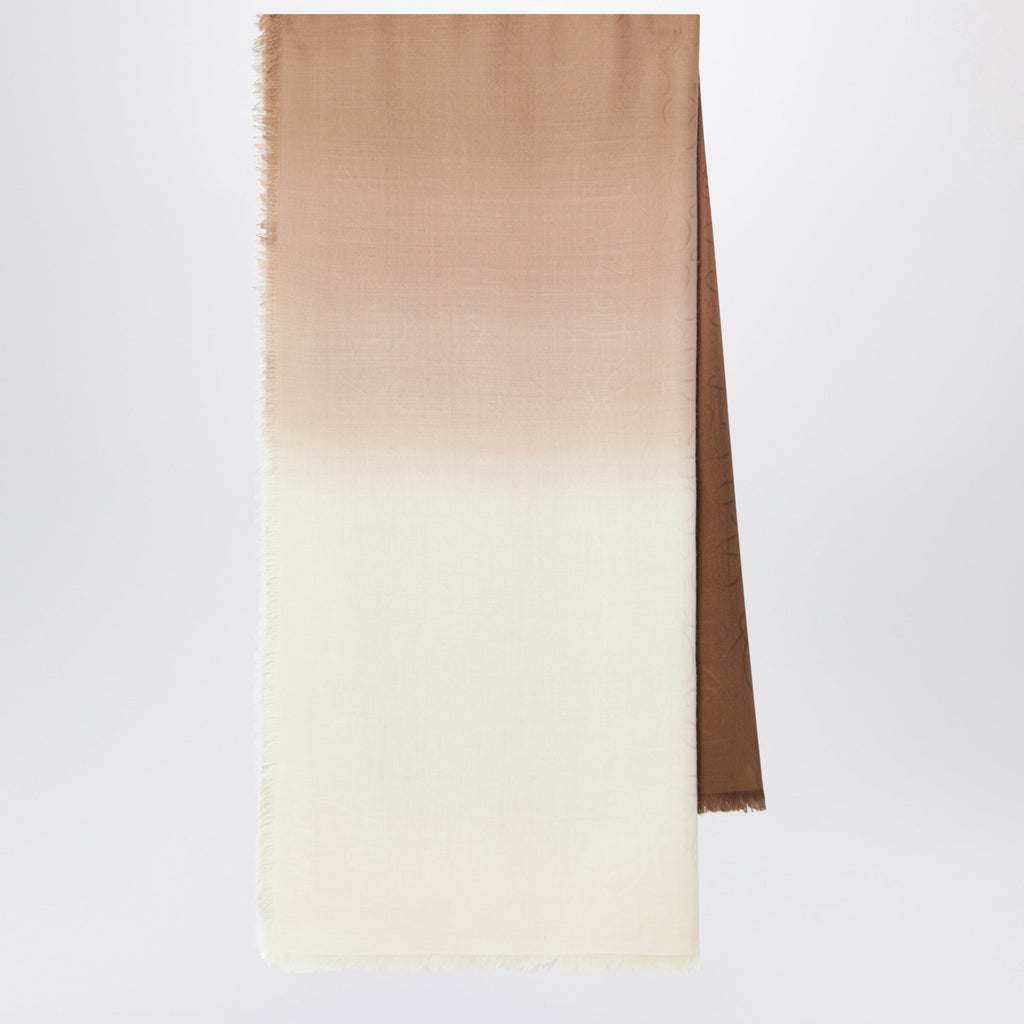 Loewe Beige Wool And Silk Jacquard Scarf With Fringe Women