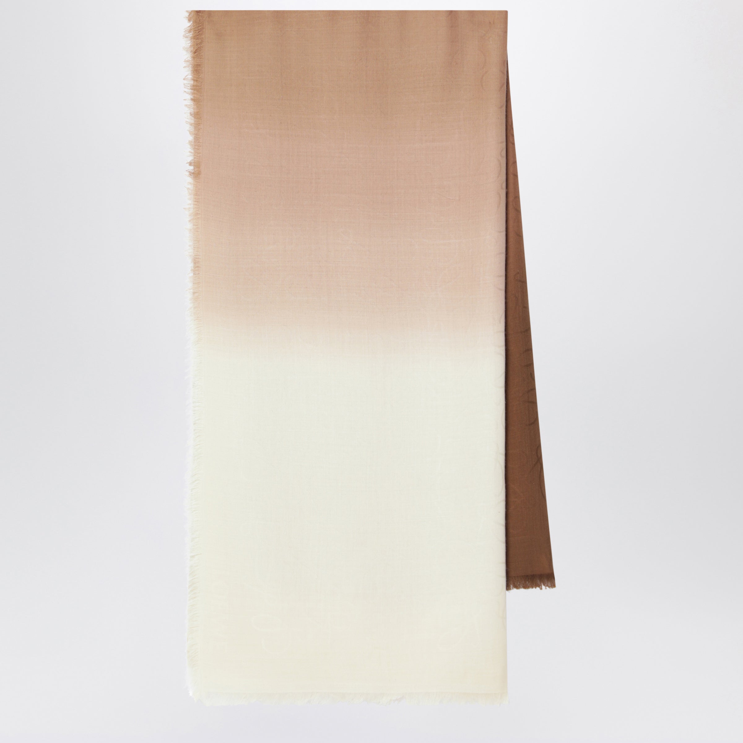 Loewe Beige Wool And Silk Jacquard Scarf With Fringe Women