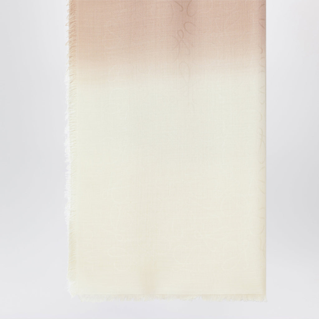 Loewe Beige Wool And Silk Jacquard Scarf With Fringe Women