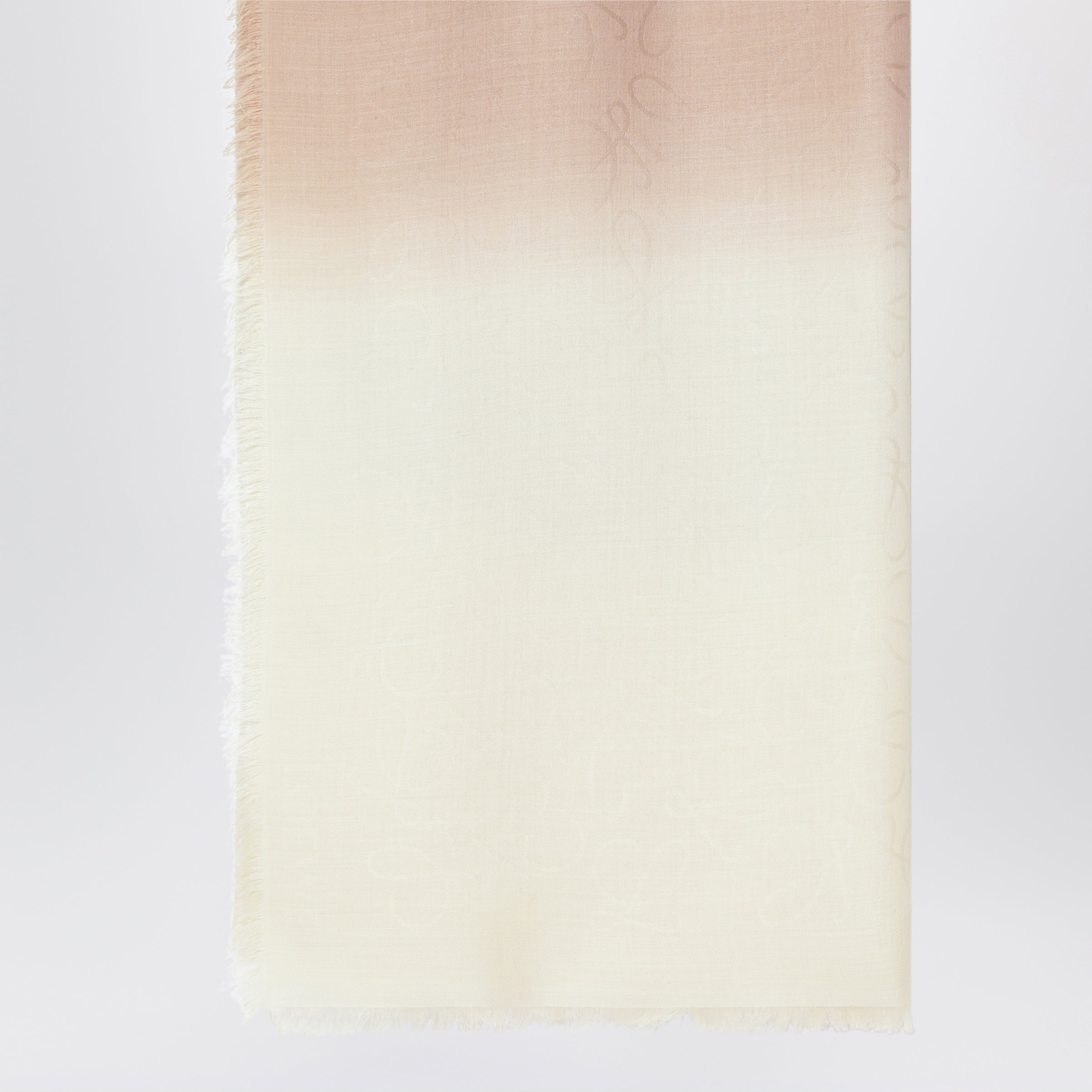 Loewe Beige Wool And Silk Jacquard Scarf With Fringe Women